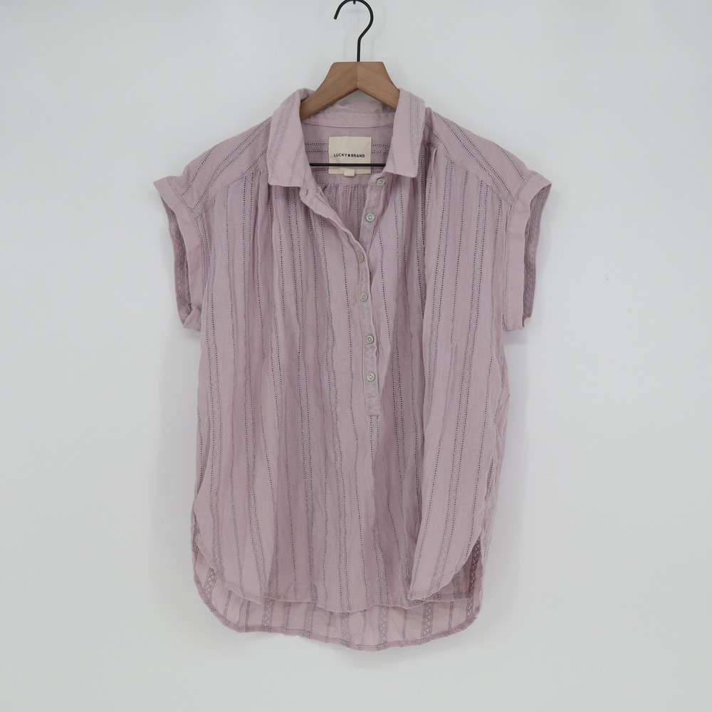 Lucky Brand Top Womens M Boho Lavender Purple Button-down Excellent